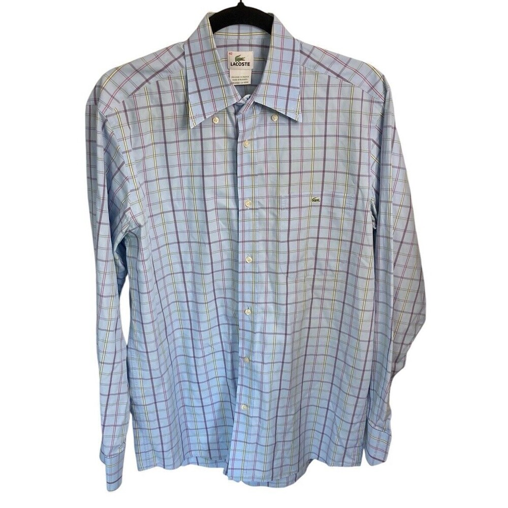 Lacoste Plaid Button Down Collared Shirt Size 40‎ Preppy Alligator